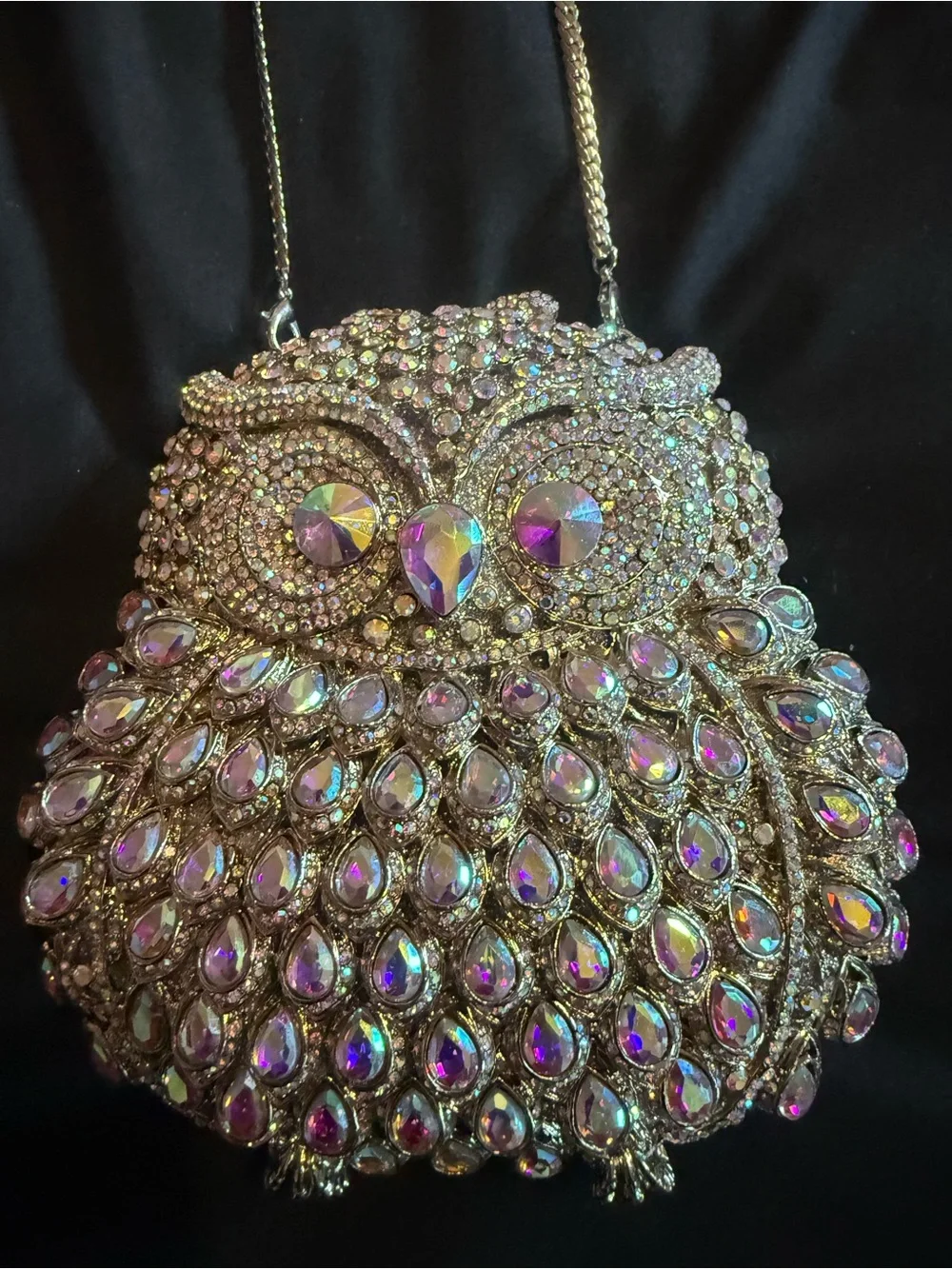 Crystal Owl Evening Bag – Iridescent Pink Accent